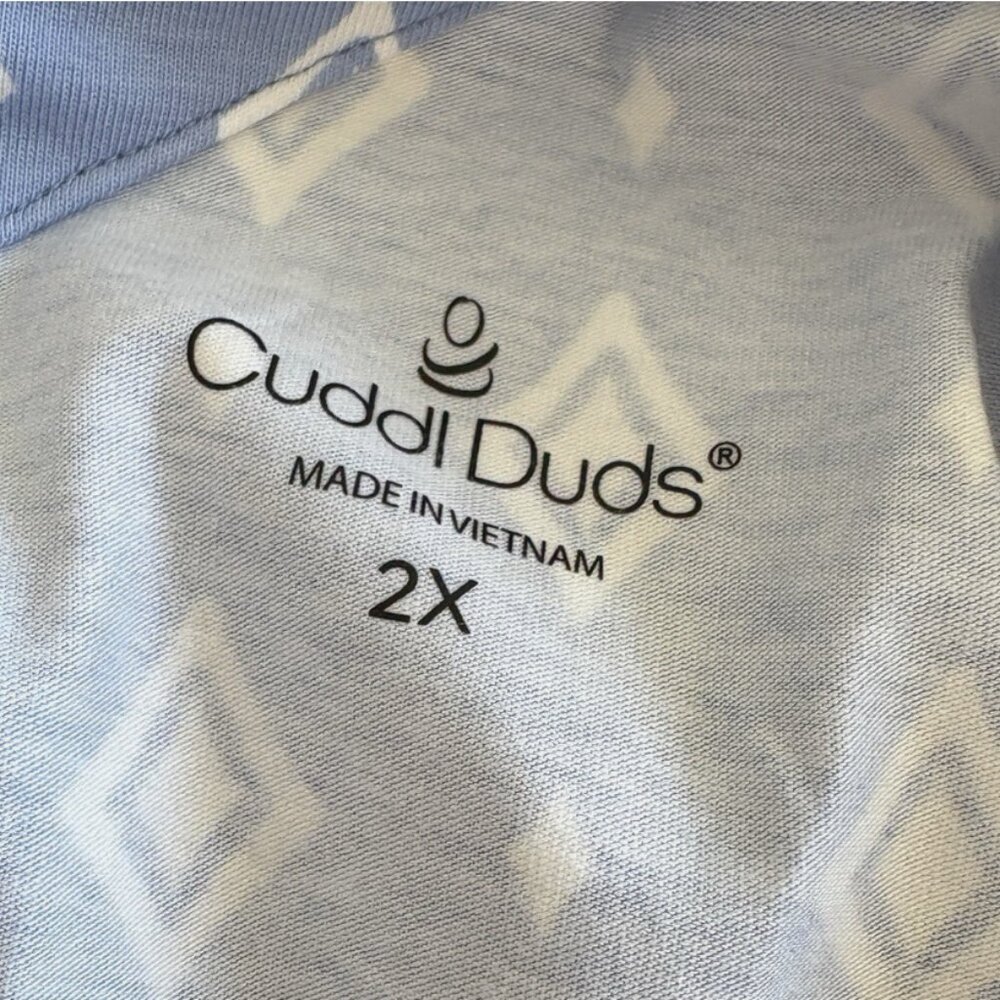 Cuddl Duds Flexwear Scoop Neck Tiered Maxi Dress Blue Geometric 2X - Picture 6 of 8